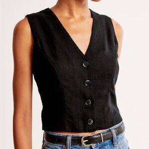A&F Mara Linen Black Vest Top